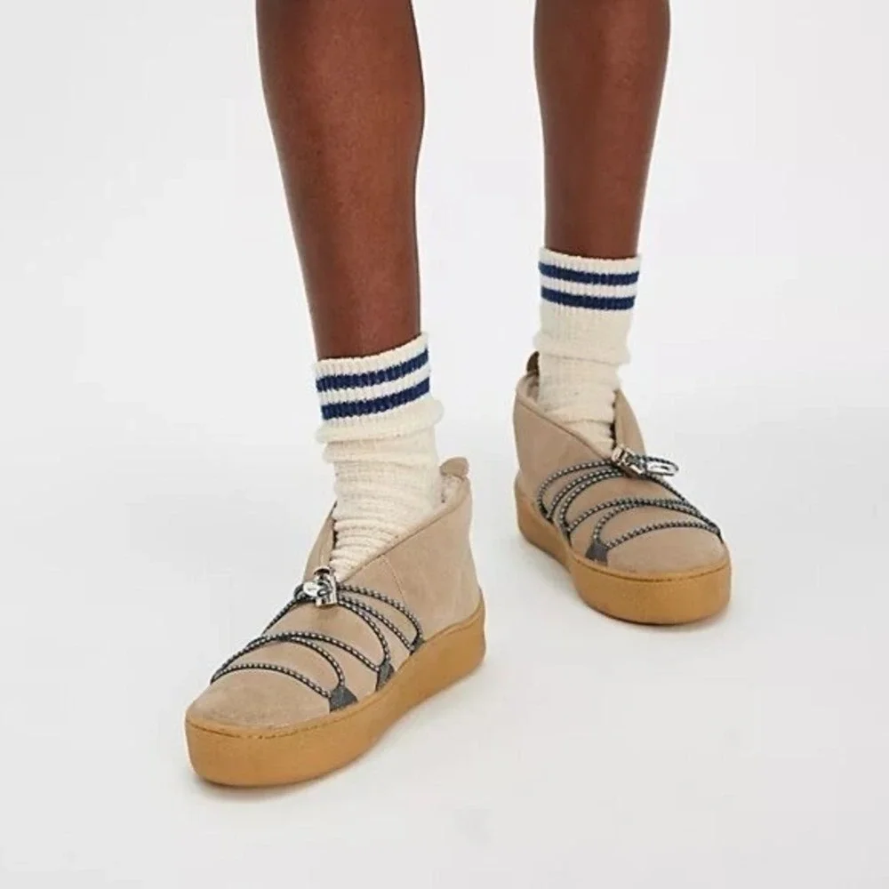 Free People Snowdrop Mico Mukluk Shearling Platform Boots‎ Tan Suede Womens 8